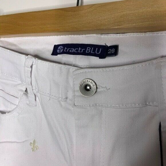 NEW $67 Tractr Jeans Size 28 Fleur De Lis Skinny Distressed White - Picture 5 of 8